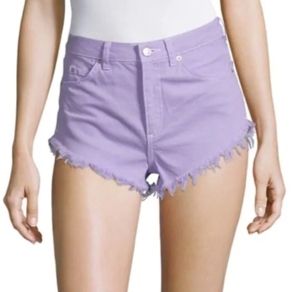 TOPSHOP Kiri High Waist Moto Frayed lilac shorts